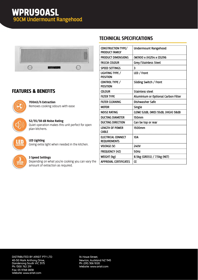 Page n°1 - Fiche technique Tisira WPRU90ASL