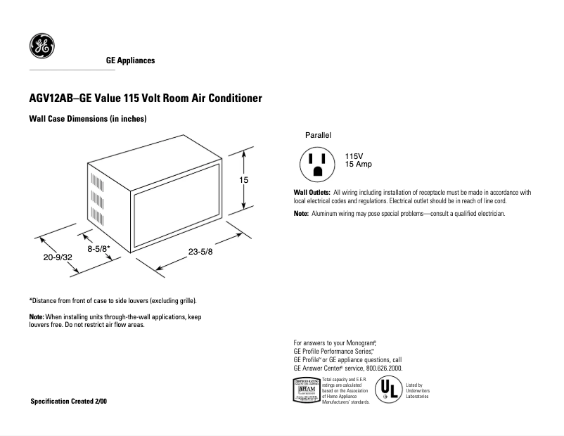 Page n°1 - Fiche technique GE AGV12AB