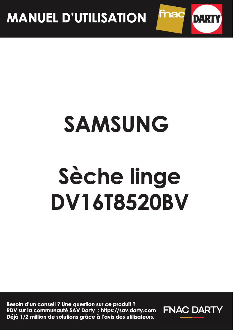 Page 1 de la notice Manuel utilisateur Samsung DV16T8520BV