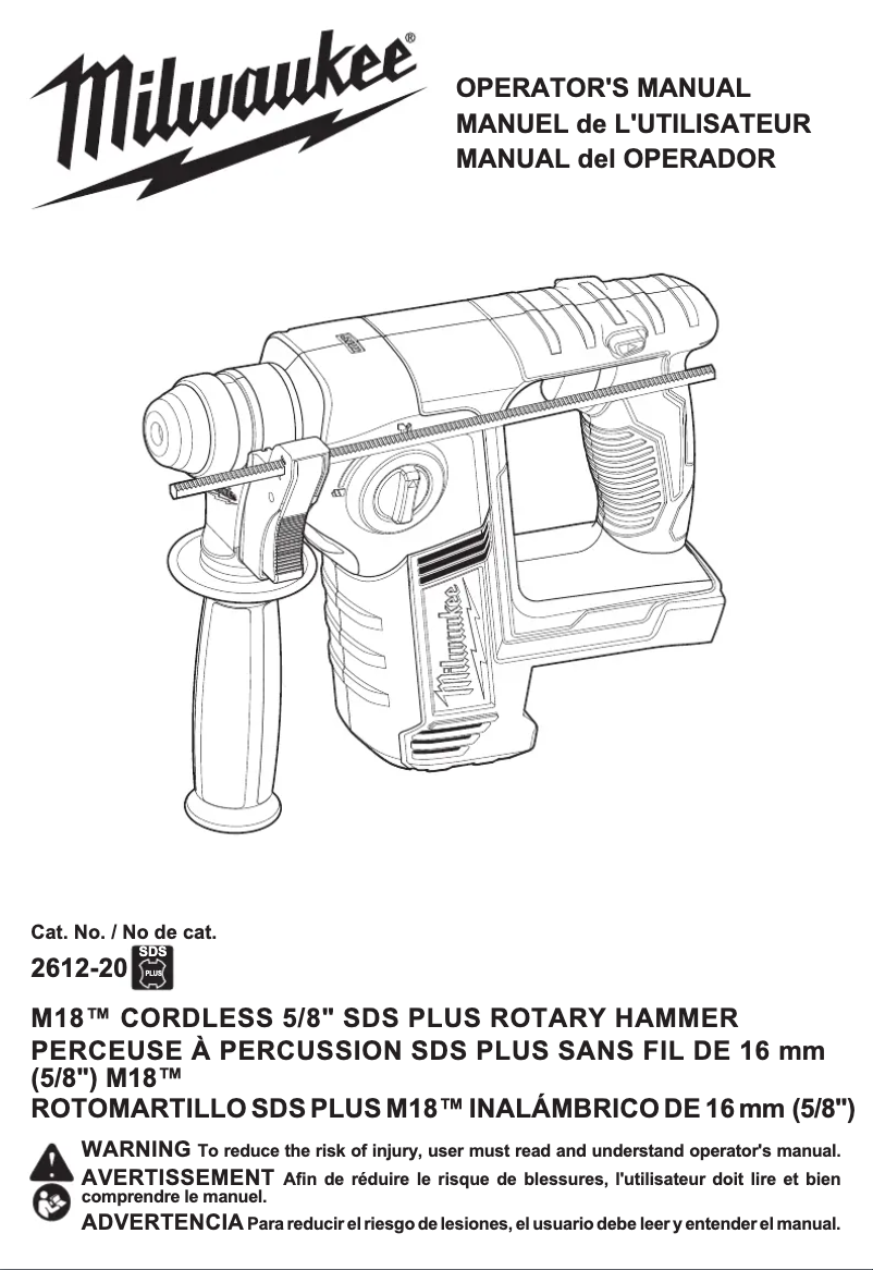 Page 1 de la notice Manuel utilisateur Milwaukee M18 SDS 2612-22