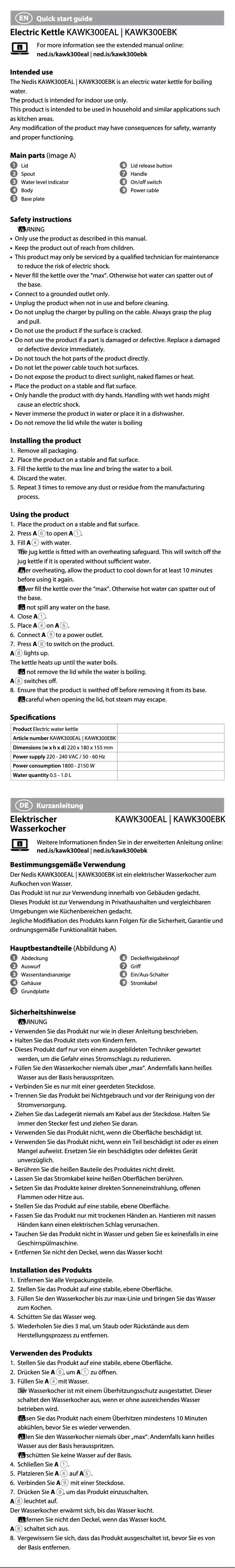 Page n°1 - Manuel utilisateur Nedis KAWK300EAL