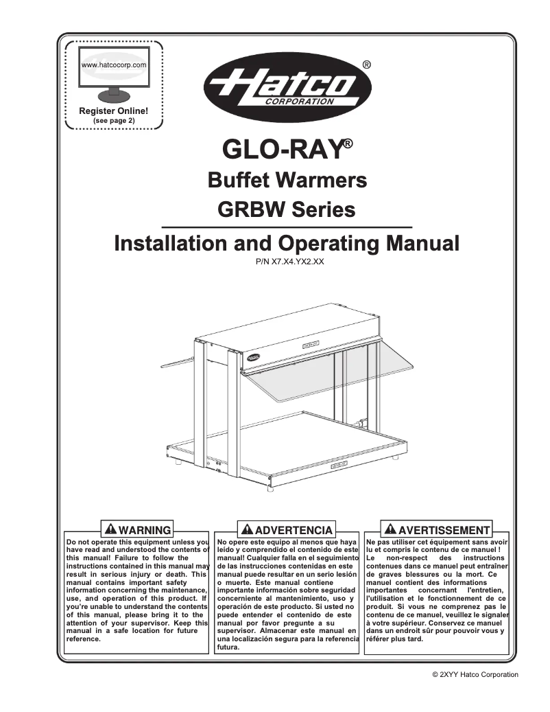 Page n°1 - Manuel utilisateur Hatco Glo-Ray GR2BW-72