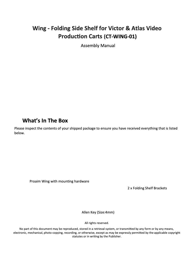 Page 1 de la notice Manuel utilisateur Proaim CT-WING-01