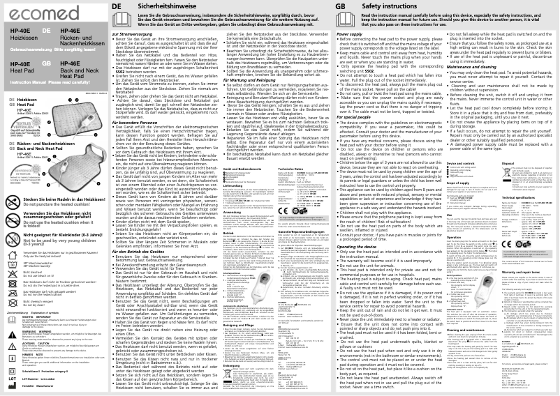 Page 1 de la notice Manuel utilisateur Ecomed HP-46E
