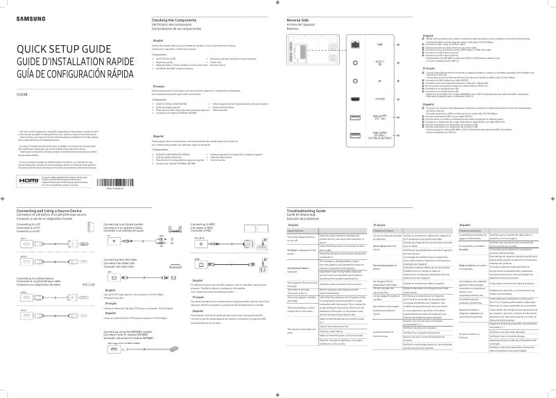 Page 1 de la notice Guide de démarrage rapide Samsung OH24B