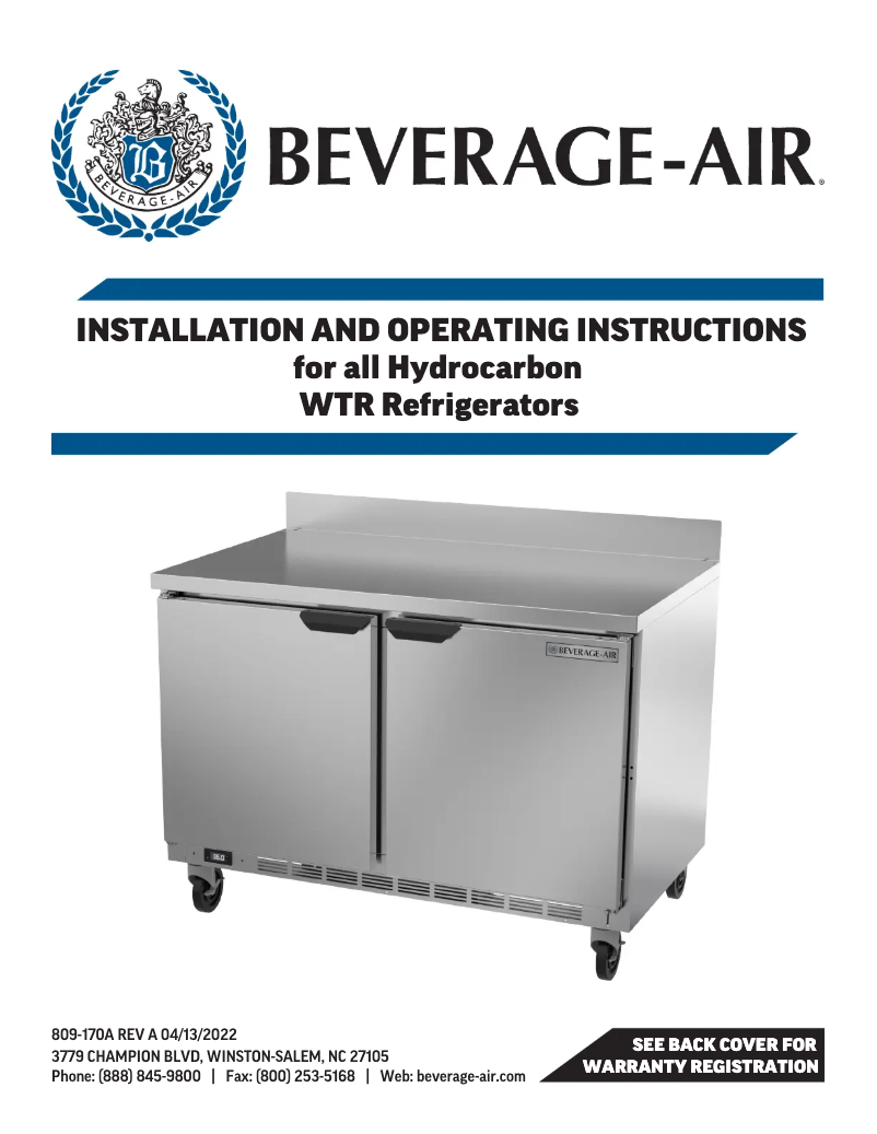 Page 1 de la notice Manuel utilisateur Beverage-Air WTR60AHC