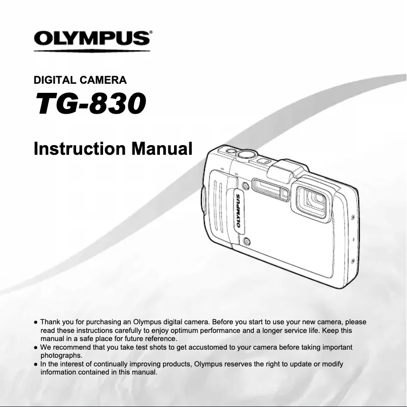 Page 1 de la notice Manuel utilisateur Olympus Tough TG-830 iHS