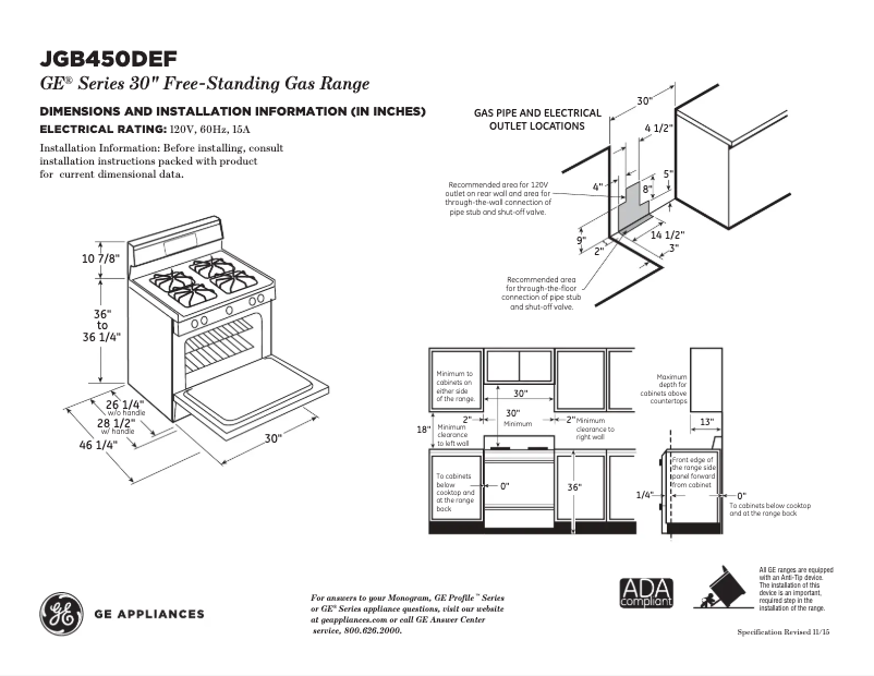 Page n°1 - Fiche technique GE JGB450DEFWW