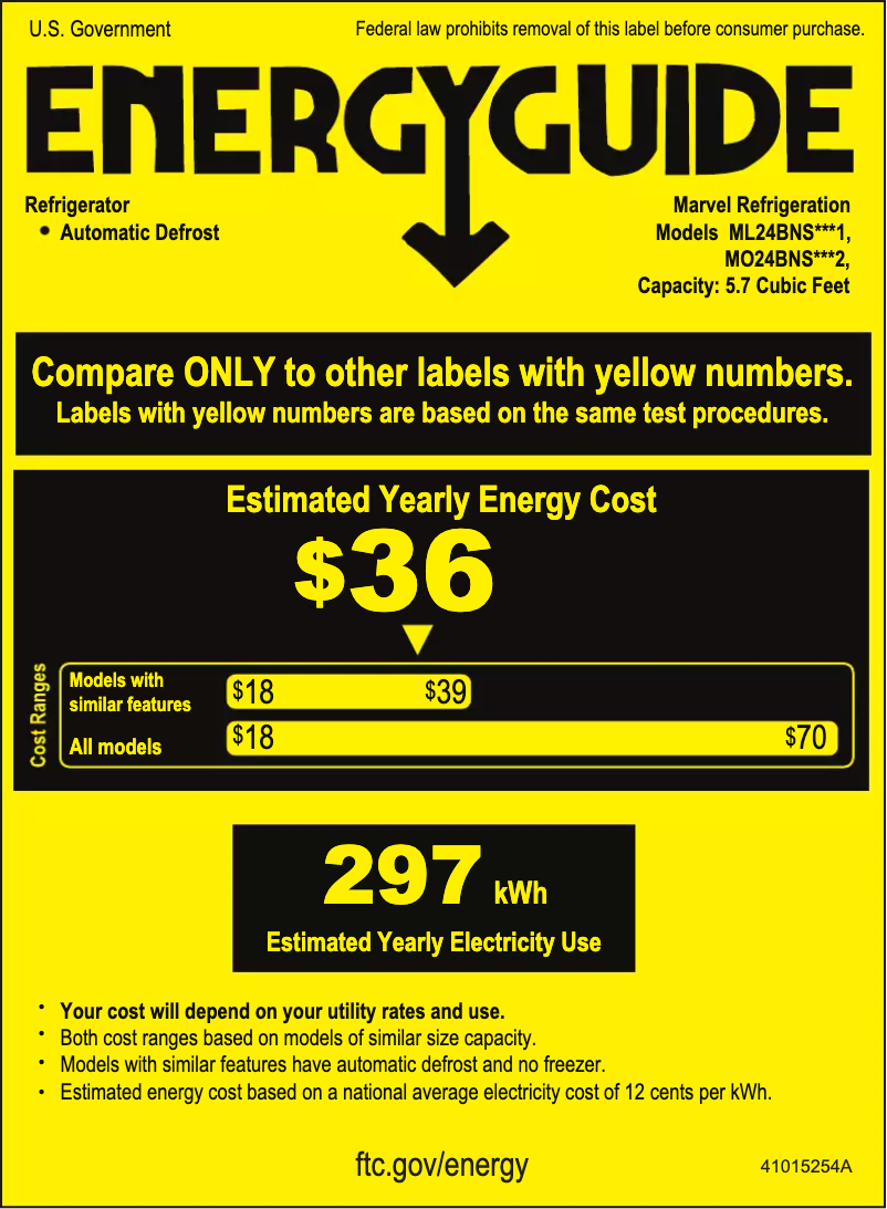 Page 1 de la notice Label énergétique Marvel ML24BNS2RS