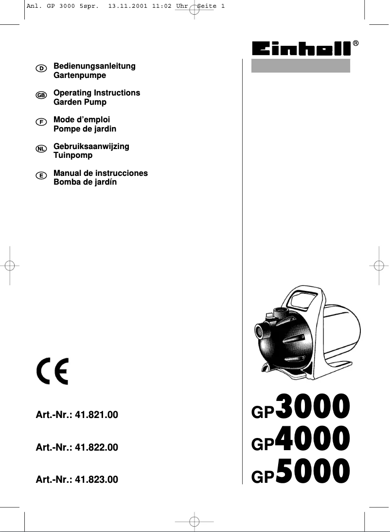 Page n°1 - Manuel utilisateur Einhell GP 3000