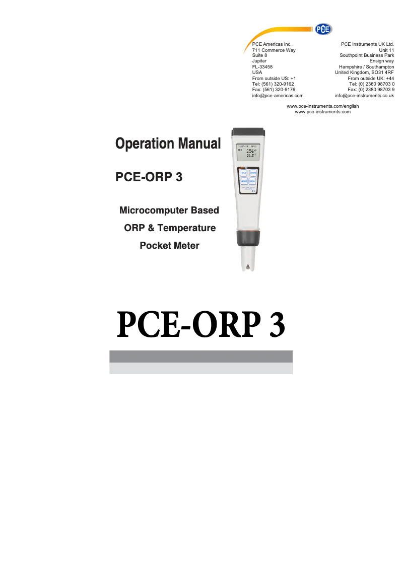 Página 1 del manual Manual de usuario PCE Instruments PCE-ORP 3