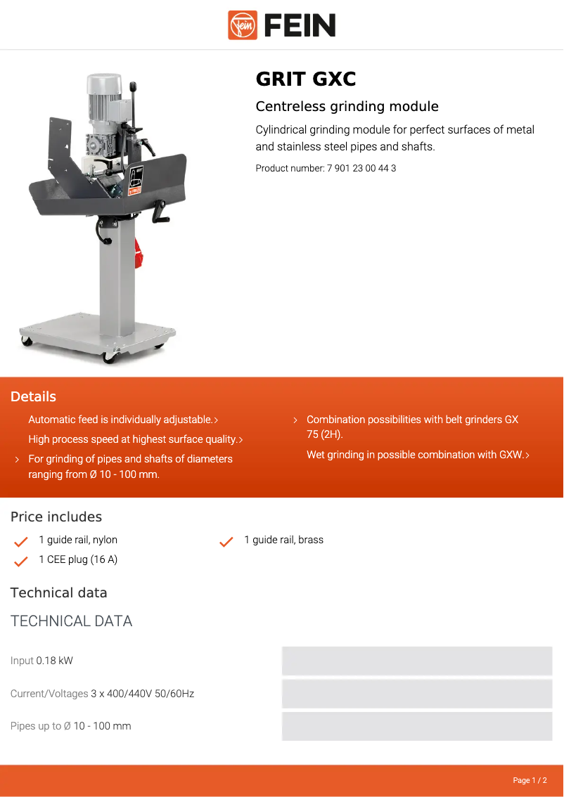 Image de la première page du manuel de l'appareil GRIT GXC