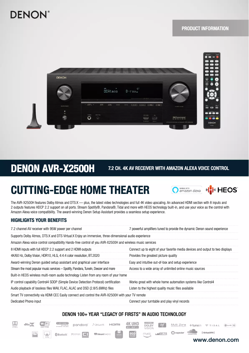 Page n°1 - Fiche technique Denon AVR-X2500H