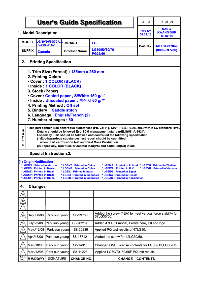 Page 1 de la notice Manuel utilisateur LG 42PG25
