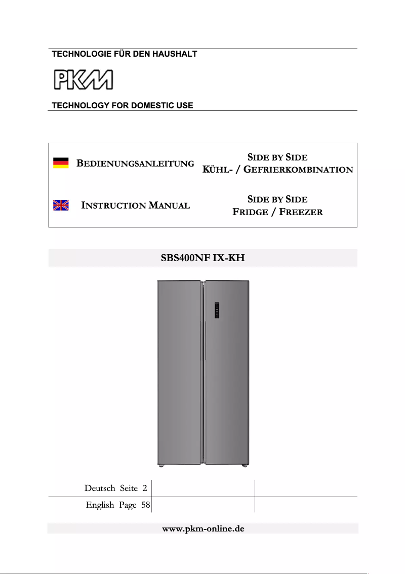 Page 1 de la notice Manuel utilisateur PKM SBS400NF IX-KH