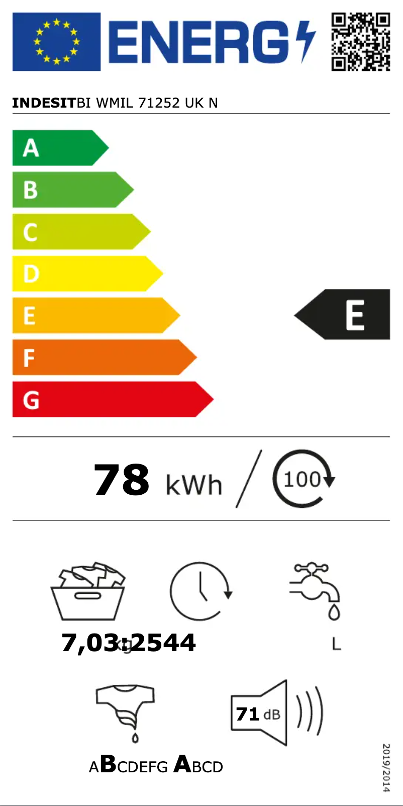 Page n°1 - Label énergétique Indesit BI WMIL 71252 UK N
