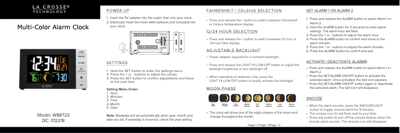 Page n°1 - Guide de démarrage rapide La Crosse Technology W88723