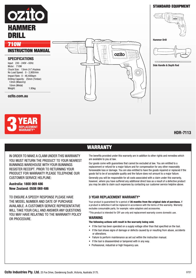 Página 1 del manual Manual de usuario Ozito HDR-7113