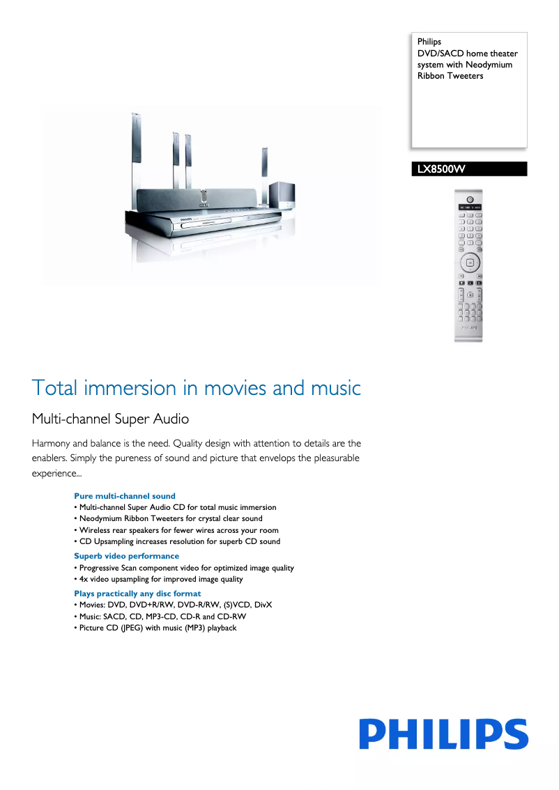 Page 1 of the manual Technical Sheet Philips LX8500W