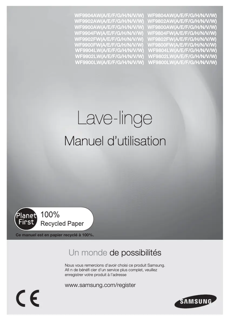 Page 1 de la notice Manuel utilisateur Samsung WF9804LWV