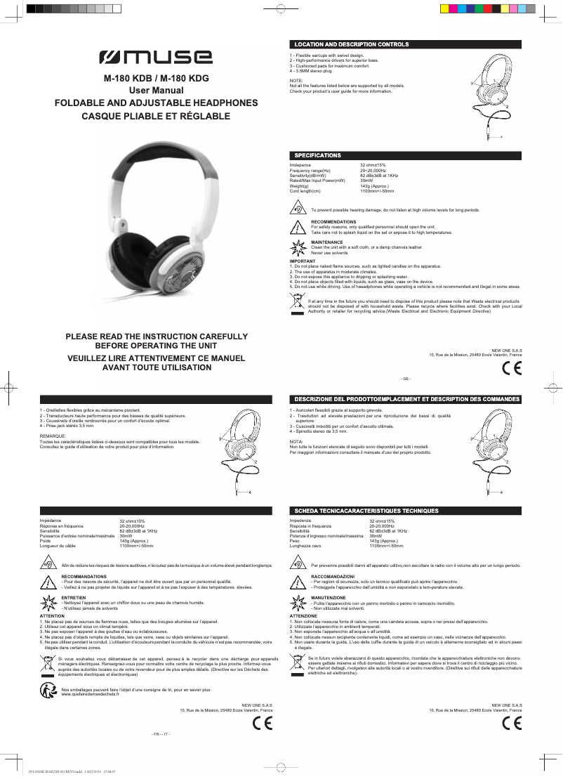 Page 1 de la notice Manuel utilisateur Muse M-180 KDB