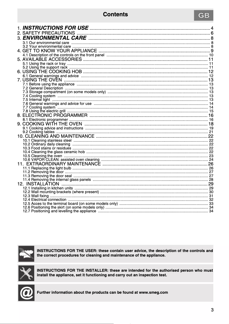 Page 1 de la notice Manuel utilisateur Smeg C6CMXA8