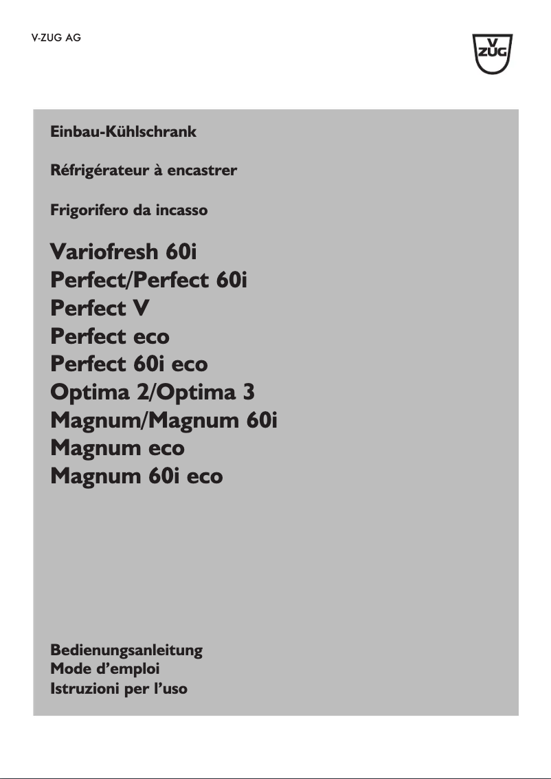 Page 1 de la notice Manuel utilisateur V-Zug Magnum 60i