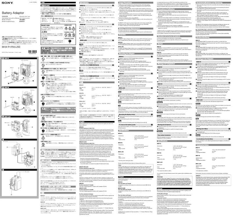 Página 1 del manual Manual de usuario Sony BKW-L200