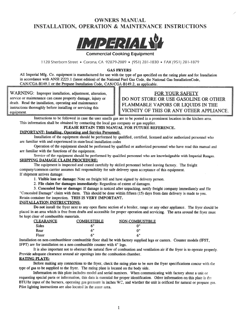 Página 1 del manual Manual de usuario Imperial IFS-50-OP