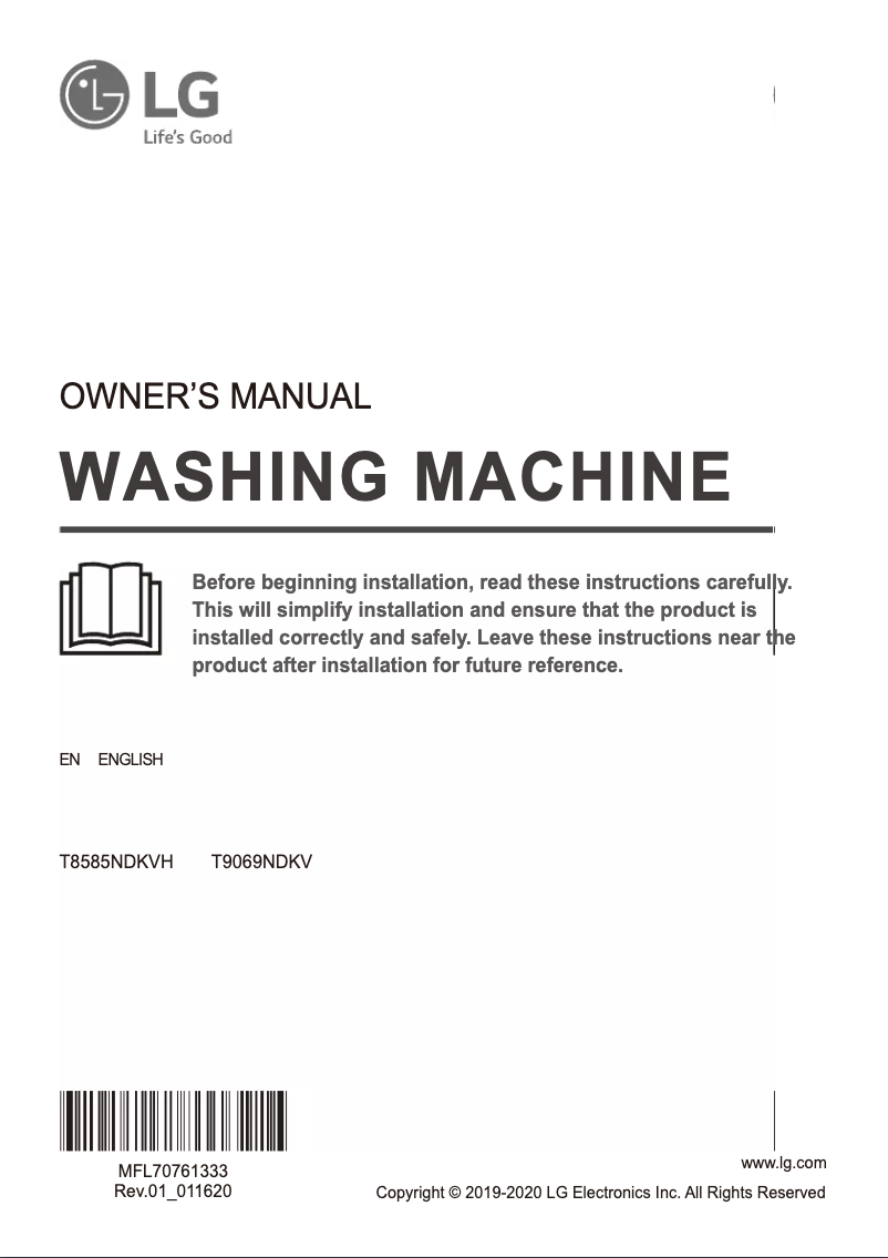 Page 1 de la notice Manuel utilisateur LG T8585NDKVH