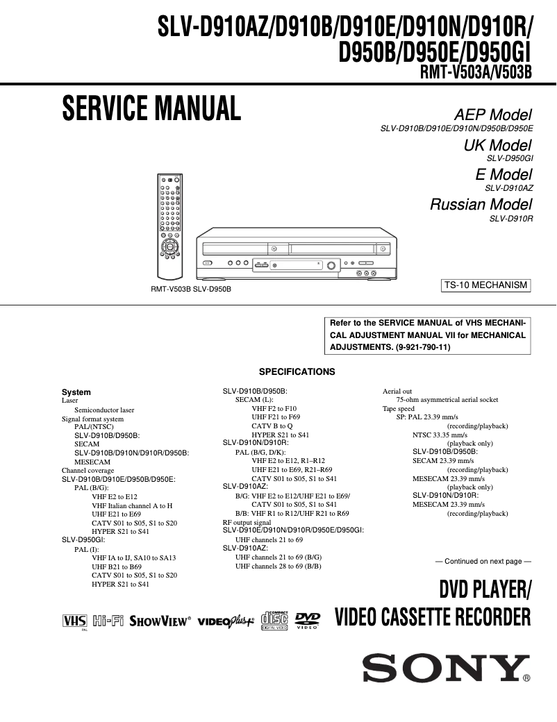 Image de la première page du manuel de l'appareil SLV-D950E