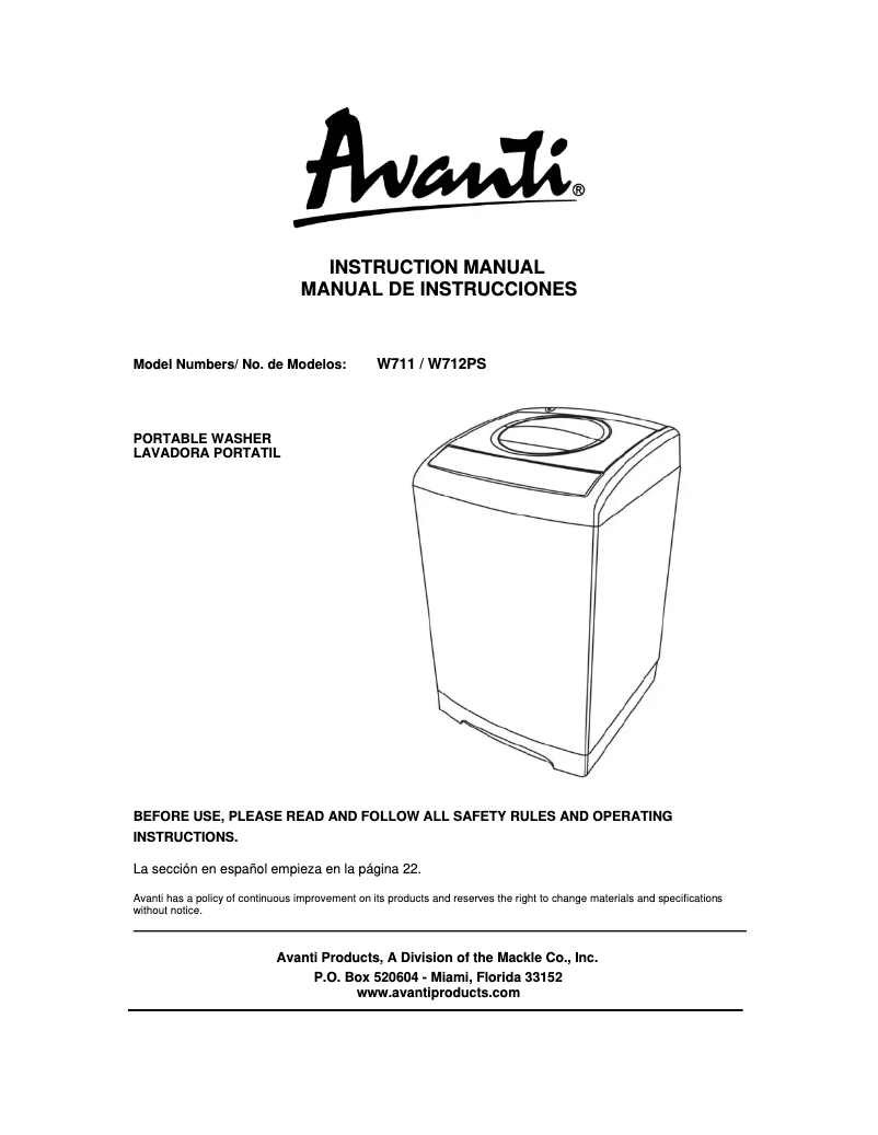 Page 1 de la notice Manuel utilisateur Avanti W712PS