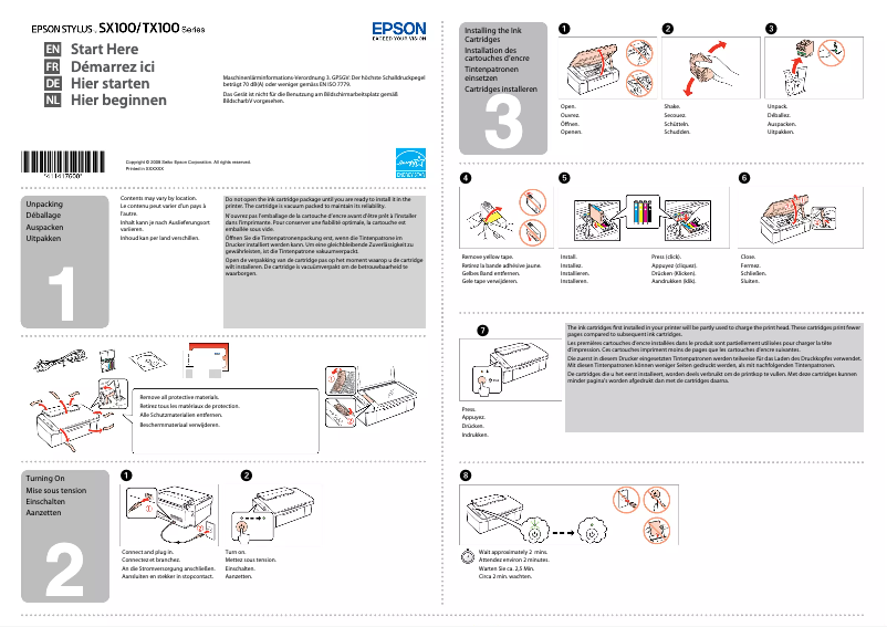 Page n°1 - Guide d'installation Epson Stylus SX105