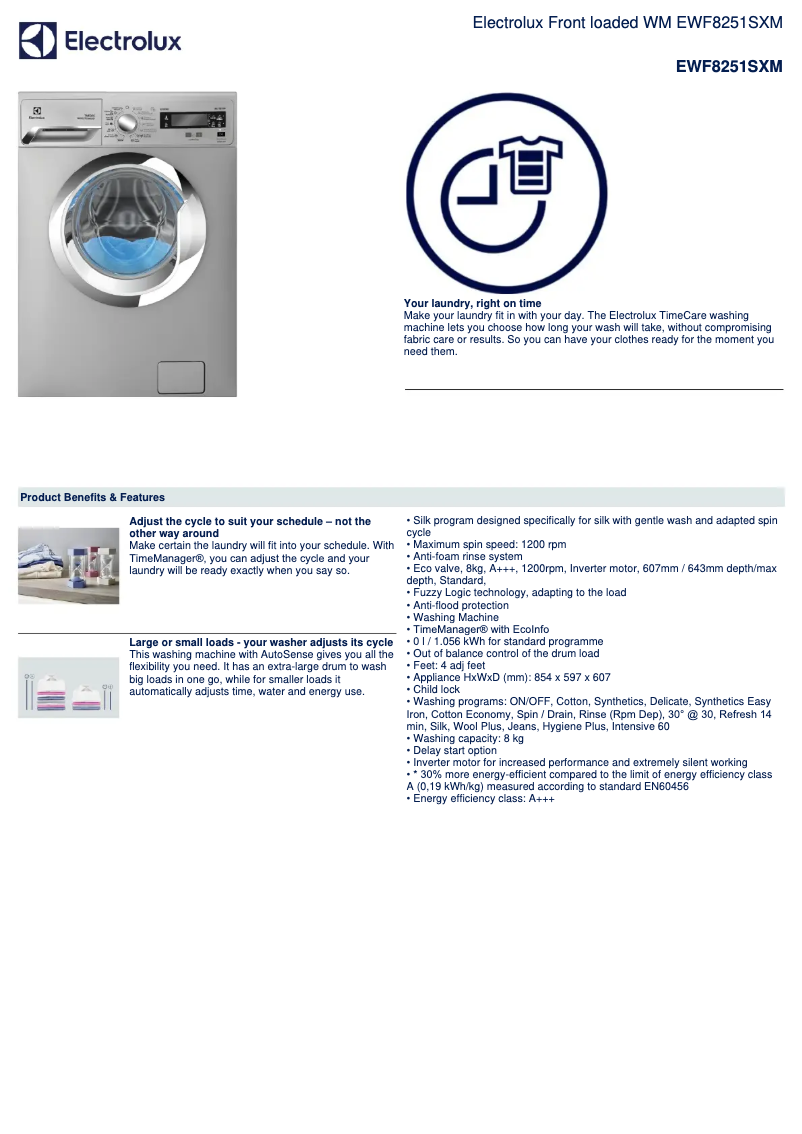 Page 1 de la notice Manuel utilisateur Electrolux EWF8251SXM