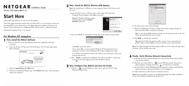 Page 1 de la notice Guide d'installation Netgear MA111v2
