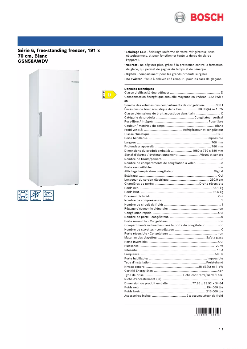 First page image of the manual for GSN58AWDV