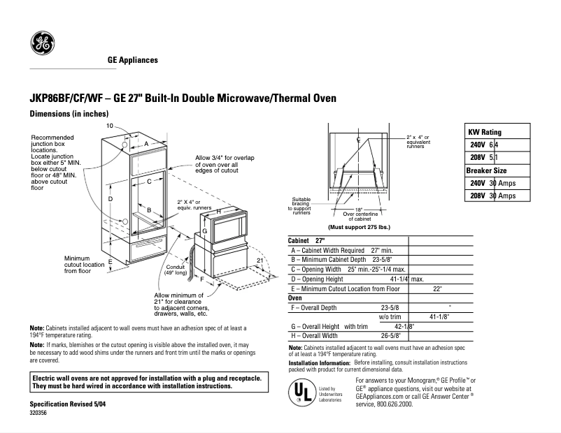 Page n°1 - Fiche technique GE JKP86WFWW