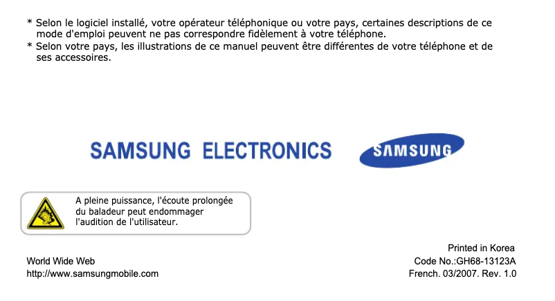 Page 1 de la notice Manuel utilisateur Samsung SGH-E790