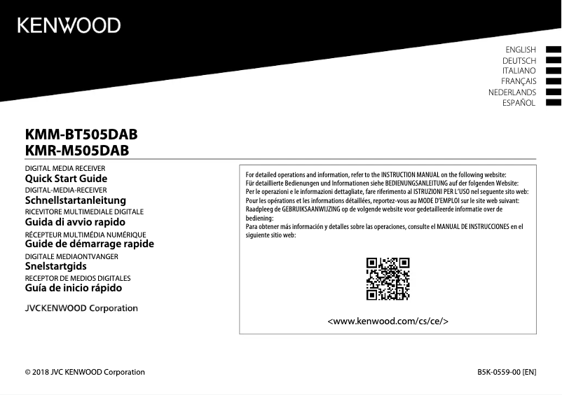 Page n°1 - Guide de démarrage rapide Kenwood KMR-M505DAB