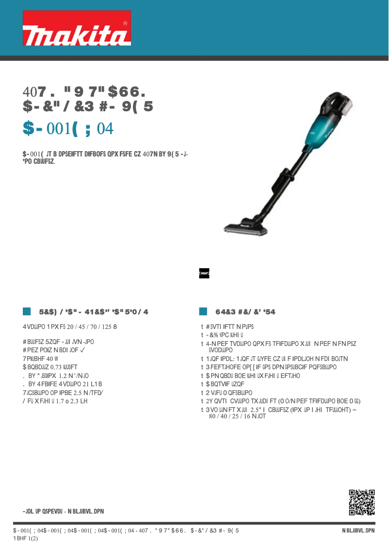 Page 1 de la notice Fiche technique Makita CL001GZ04