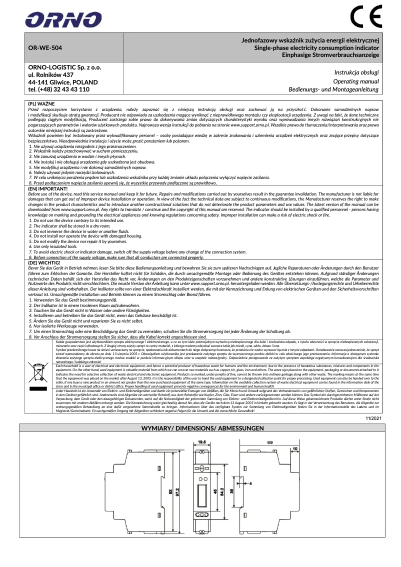Page 1 de la notice Manuel utilisateur ORNO OR-WE-504
