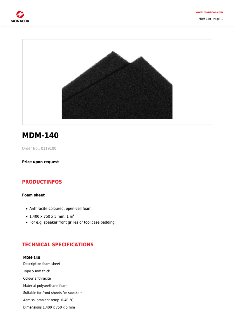 Page 1 de la notice Manuel utilisateur Monacor MDM-140