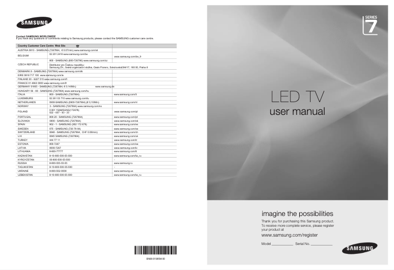 Page n°1 - Manuel utilisateur Samsung UE46B7070WW
