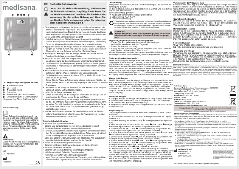 Page n°1 - Manuel utilisateur Medisana BS 550