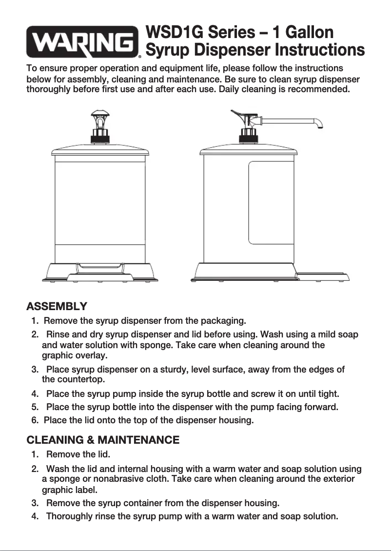 Page 1 de la notice Manuel utilisateur Waring Commercial WSD1G