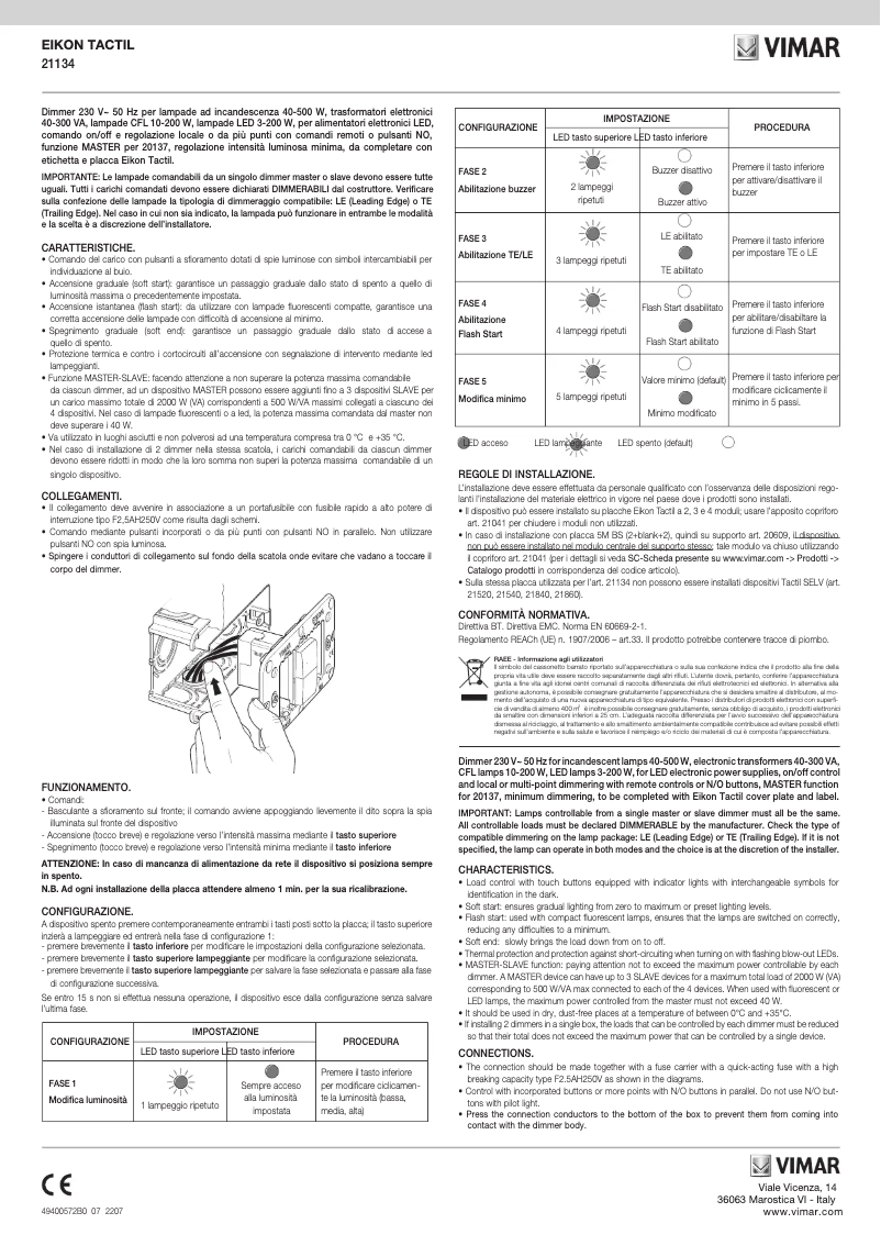 Page n°1 - Instructions / montage Vimar 21134