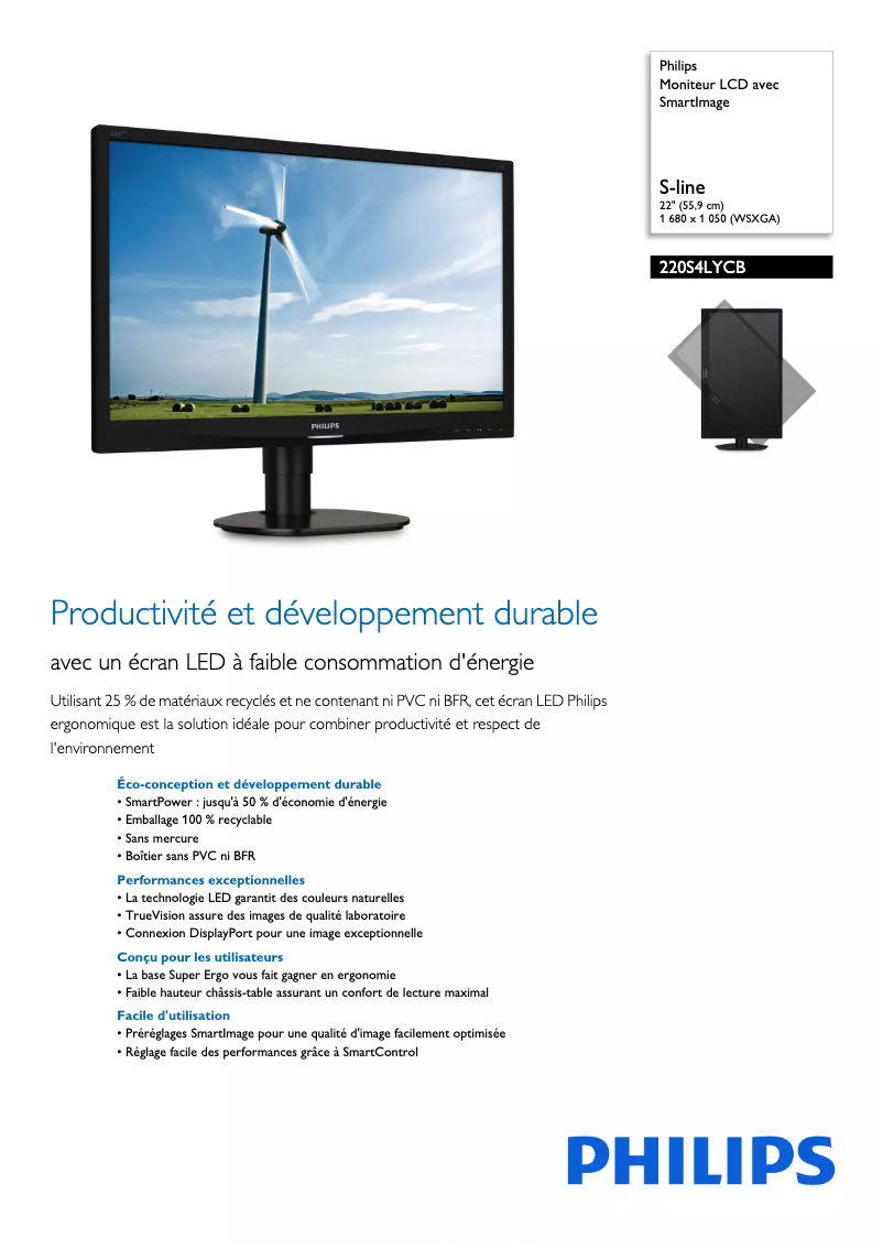 Page n°1 - Fiche technique Philips Brilliance 220S4LYCB