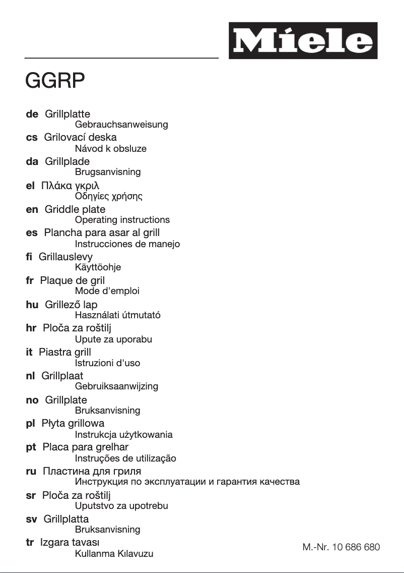 Page 1 de la notice Fiche technique Miele GGRP