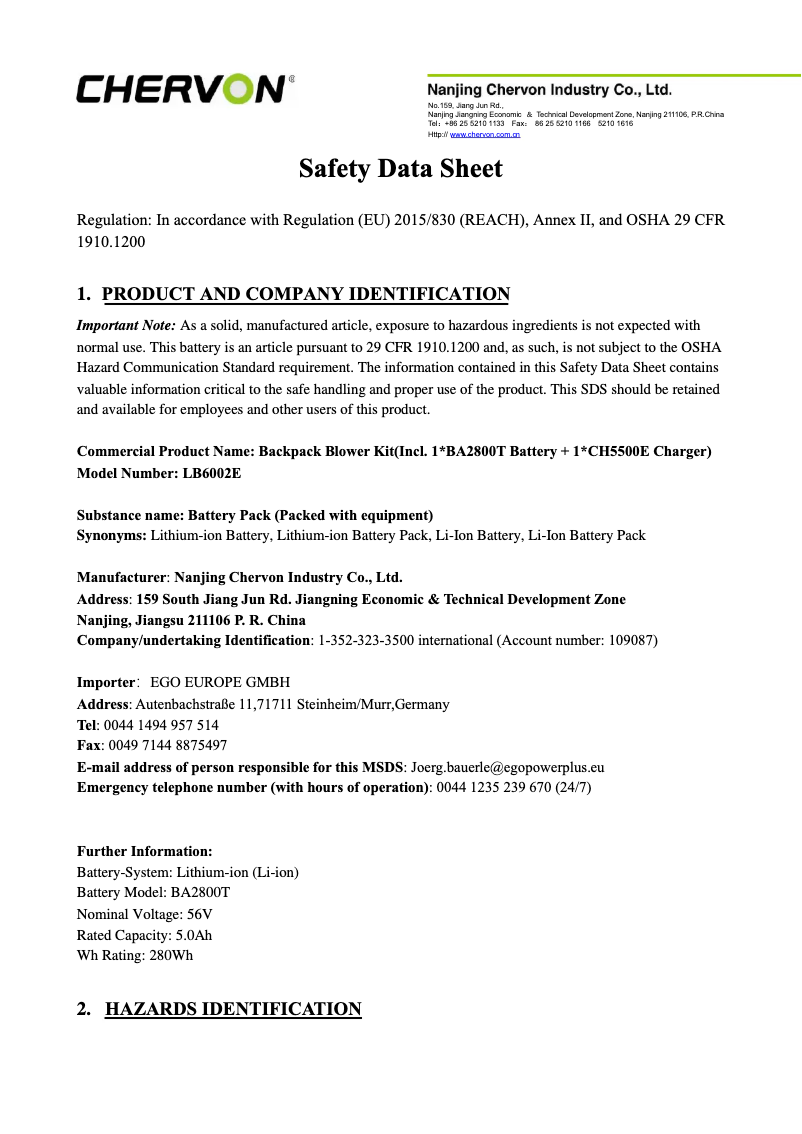 Page 1 de la notice Instructions de sécurité EGO LB6002E