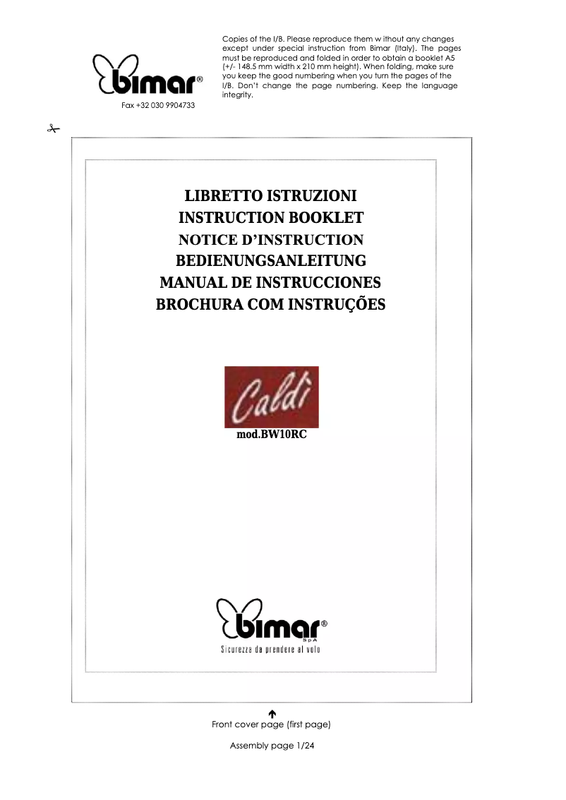 Page 1 de la notice Manuel utilisateur Bimar BW10RC